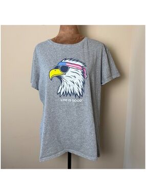 Life is Good Crusher Lite Tee Womens XL Gray USA Patriotic Eagle America Shirt